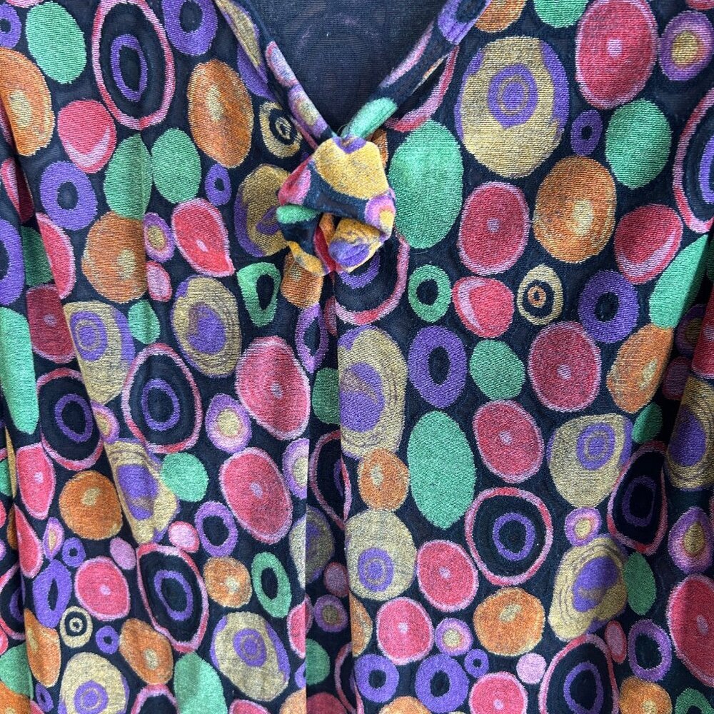 Anthony Mark Hankins Blouse Jersey Knit Polka Dot V Neck Colorful Short Sleeve - Picture 4 of 6